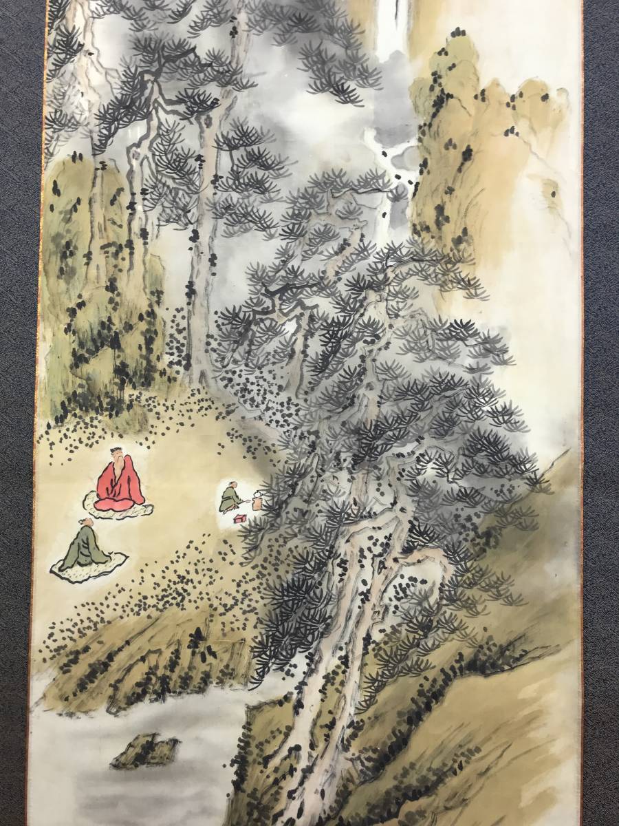 真作】狩野伊川院/湖畔に水鳥図/山水図/横物/掛軸/名家伝来/AC-218 真