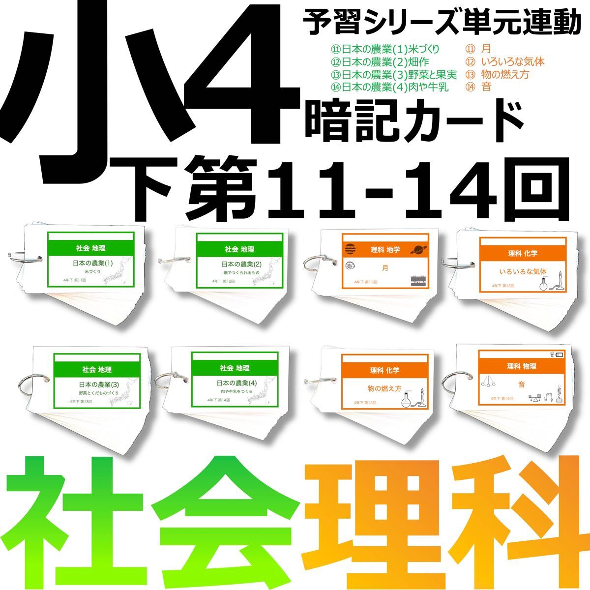 中学受験 暗記カード【4年下 社会・理科11-14回】 予習シリーズ 組分け