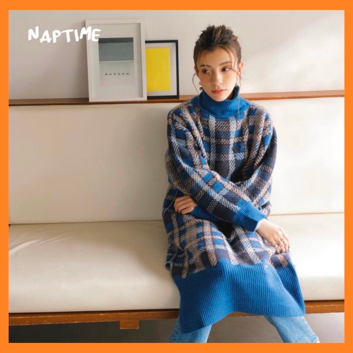 Naptime チェック柄ニットセーター M ブルーチェック Naptime チェック