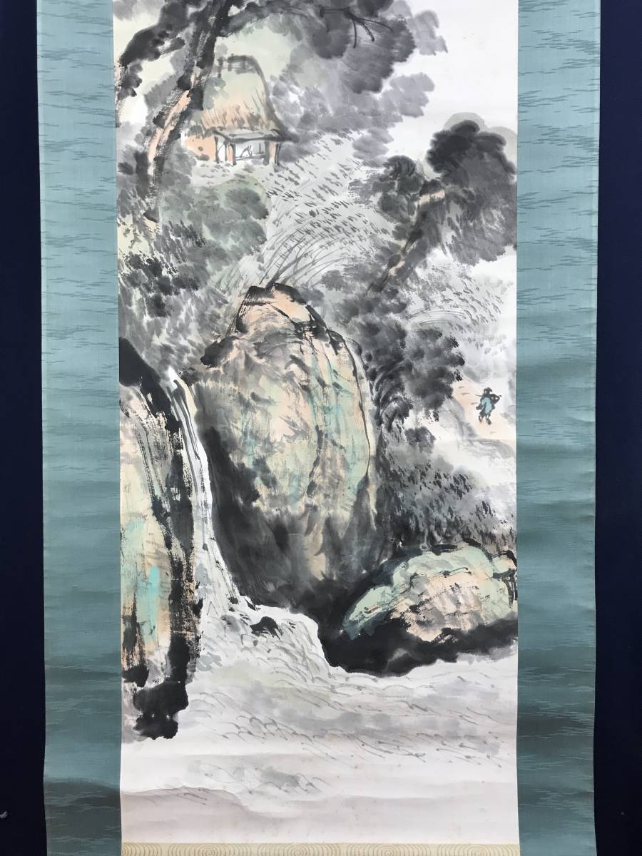 真作/福田浩湖/幽渓飛泉画賛/滝図/山水図/掛軸/名家伝来/AD-922 真作