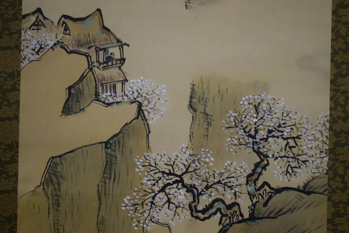 不詳/作者不詳/春景山水人物図/布袋屋掛軸HF-757