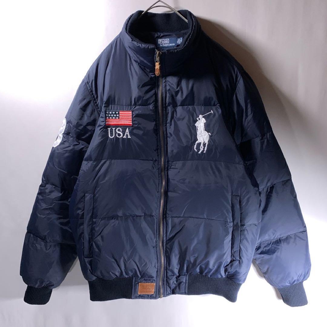 ポロラルフローレン ダウンジャケット ネイビー XL ビッグポニー 刺繍