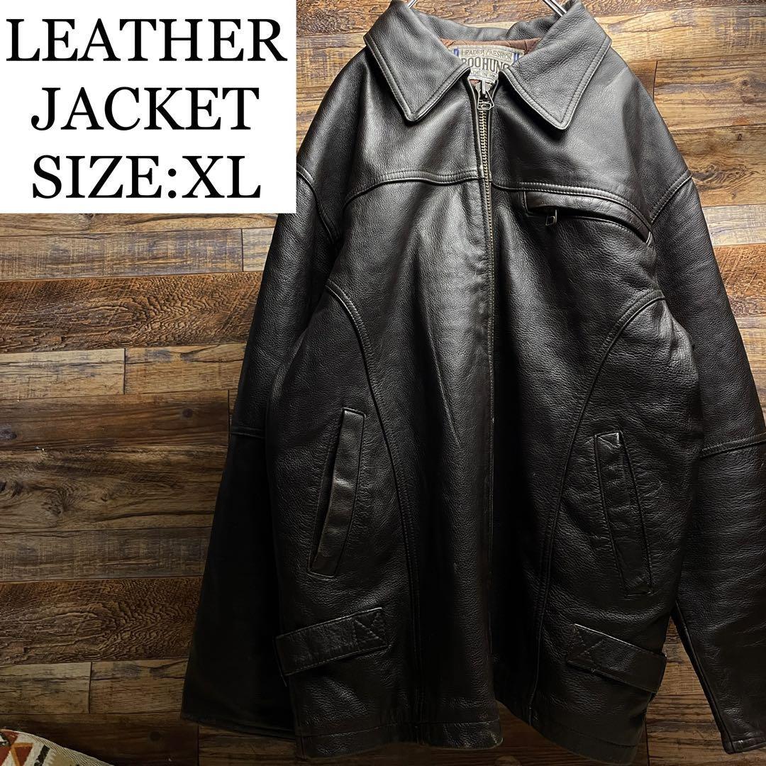 レザージャケット 茶色 ブラウン 本革 古着 xl オーバーサイズ ビッグ