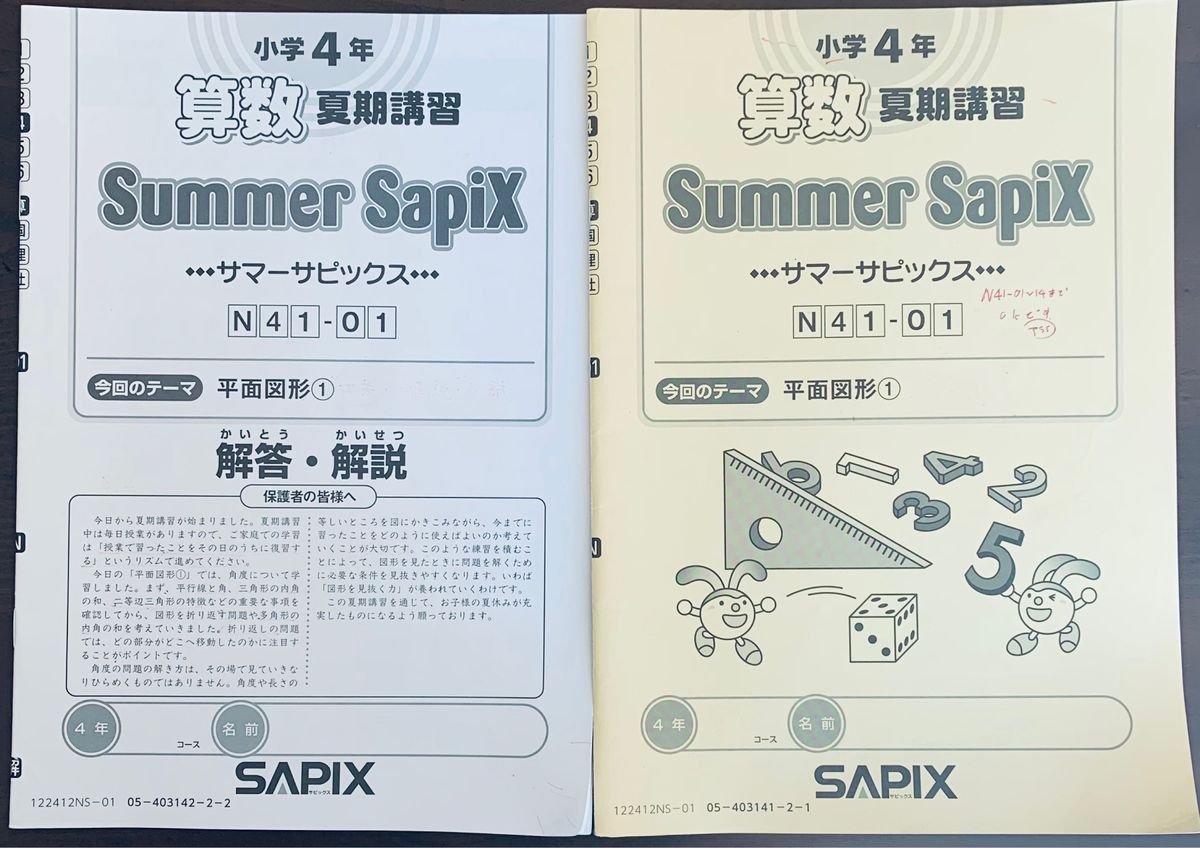 SAPIX サピックス小学4年 算数夏期講習サマーサピックスN41-01～N41-14