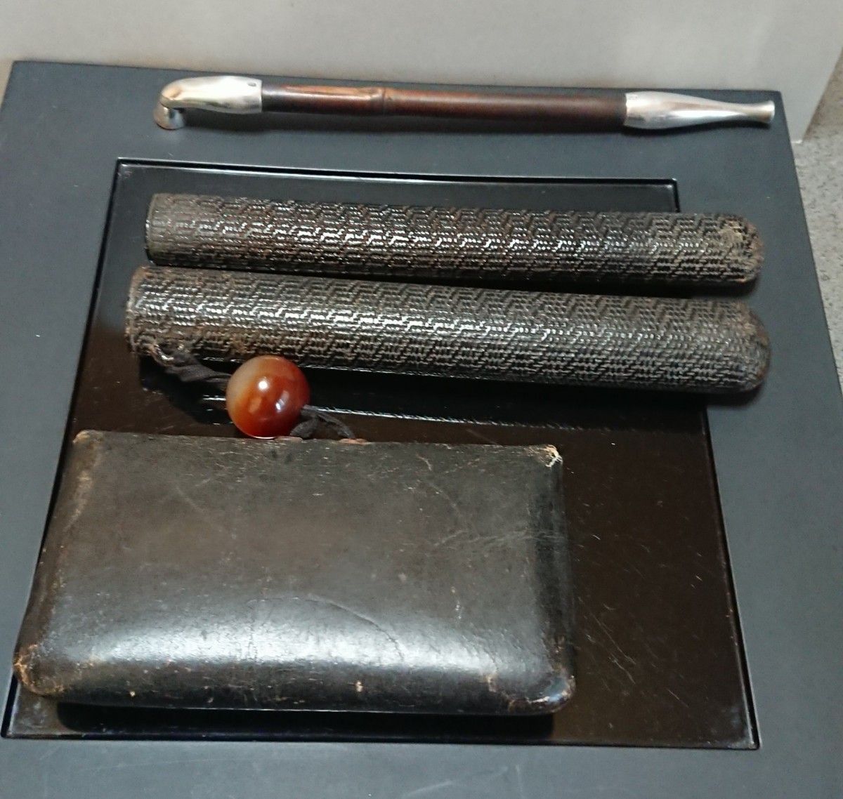 明治期 純銀製キセル 夫婦鶏図 煙草入れ セット 時代物煙管 叺｜Yahoo