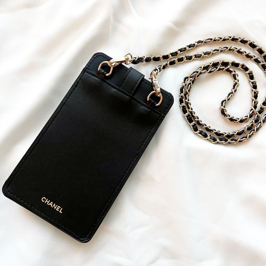 新品シャネル CHANEL ブラック ショルダー チェーン スマホケース 斜