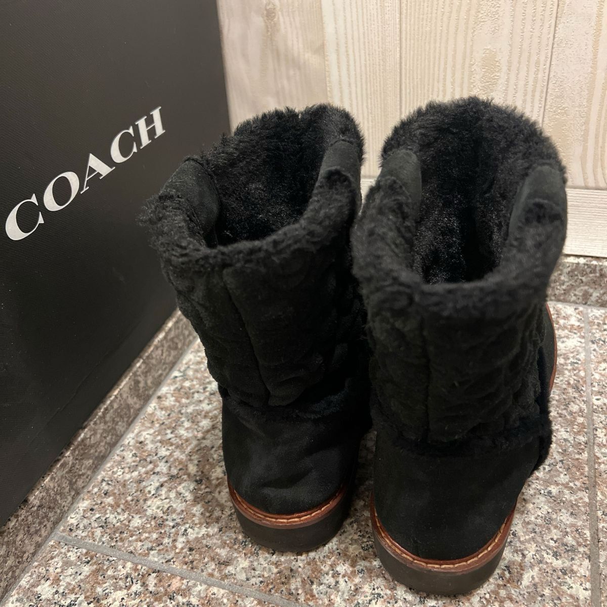 COACH 24 5cm コーチ スエードブーツ 黒 8C ムートンブーツ IVY SUEDE