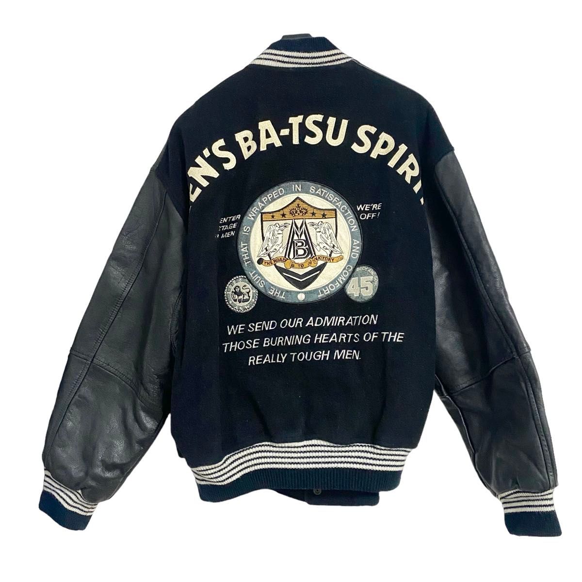 MEN'S BA-TSUメンズバツ スタジャン ウール レザー ブラック黒 刺繍