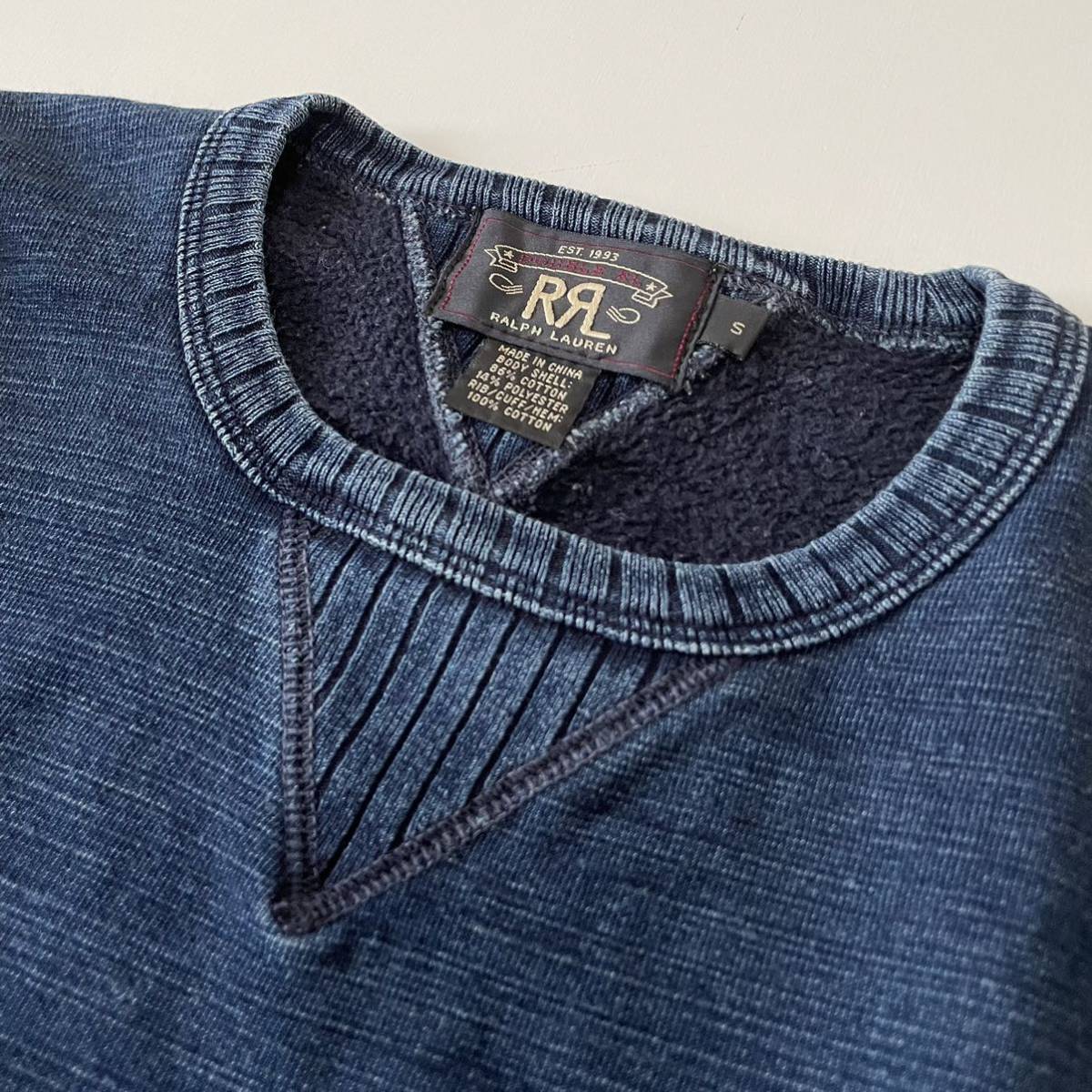 RRL “Indigo Dyed Sweat” S インディゴ 両V スウェット 針抜きリブ