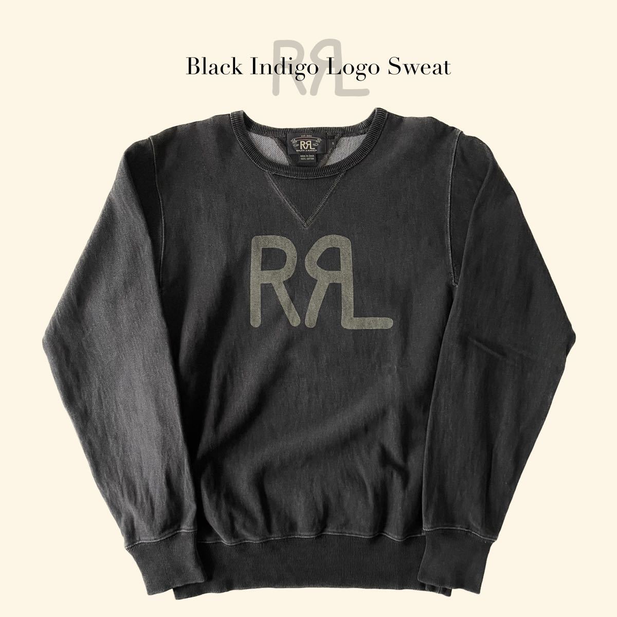 RRL “Black Indigo Logo Sweat” S インディゴ 黒 ブラック 両V ロゴ