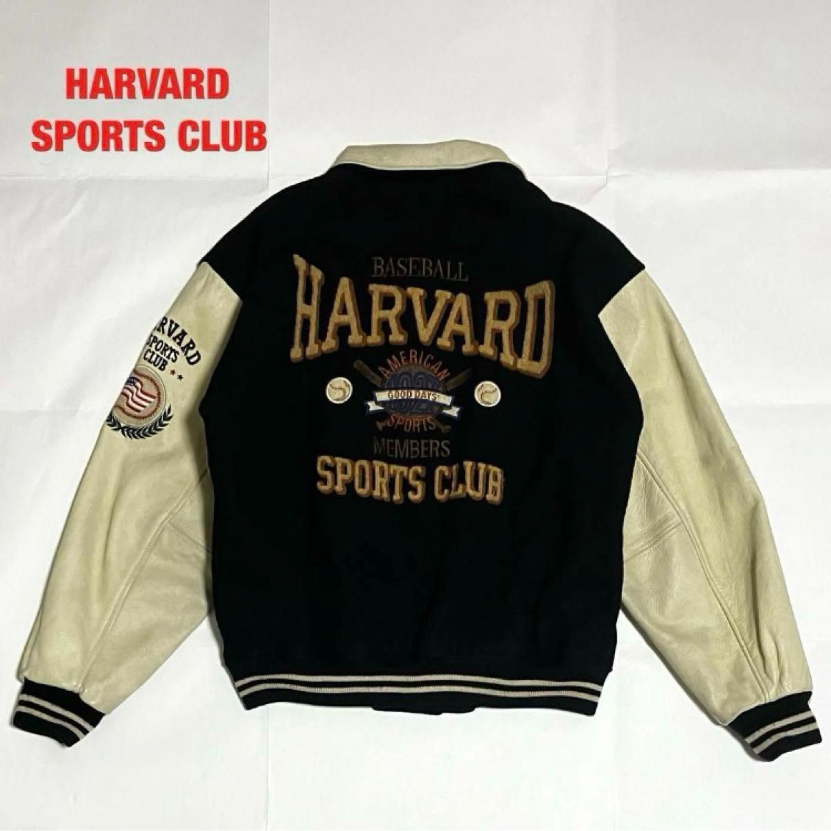 人気】HARVARD SPORTS CLUB スタジャン 牛革レザー フード付き