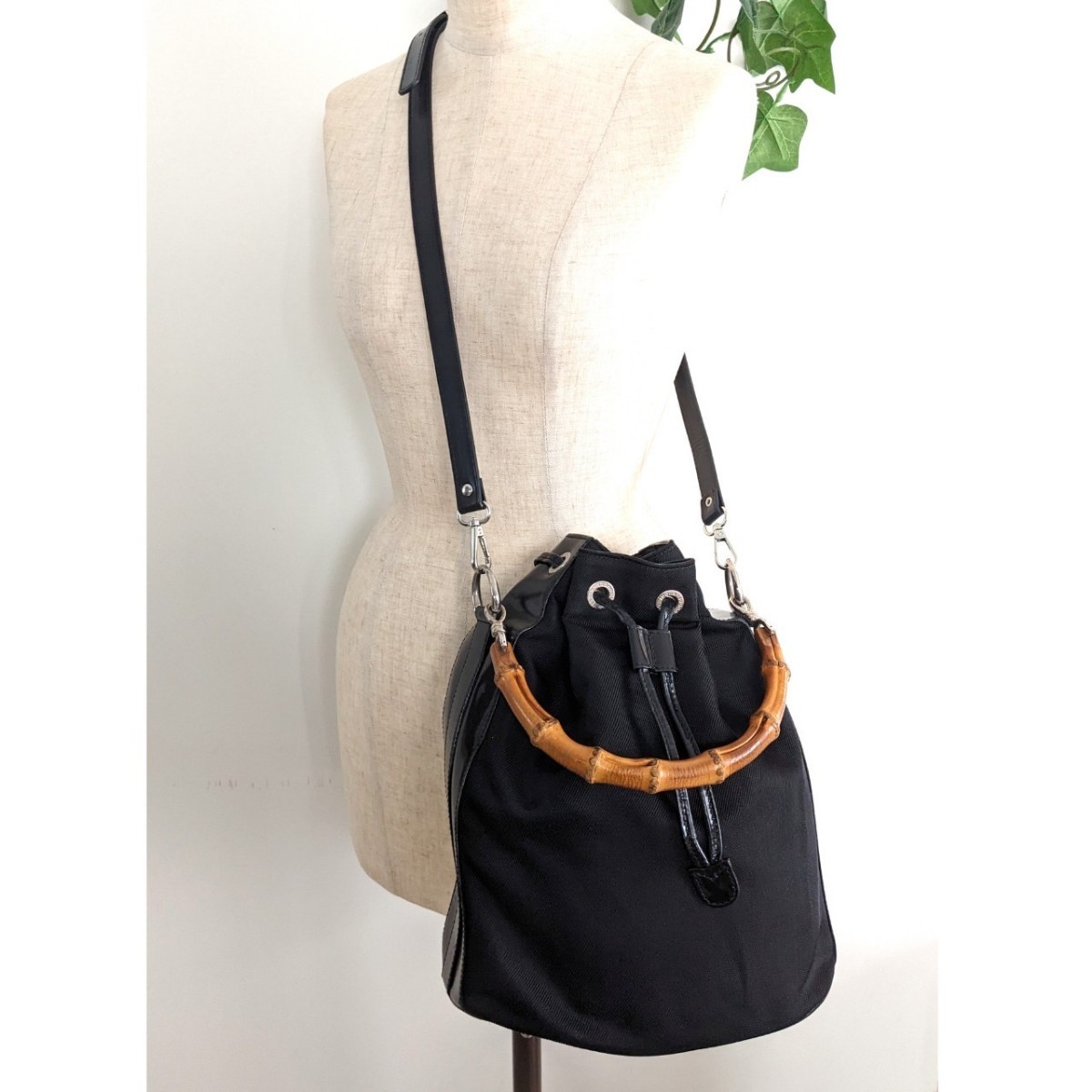 良品 GUCCI オールドグッチ バンブー ヴィンテージ 2way 巾着 バケツ