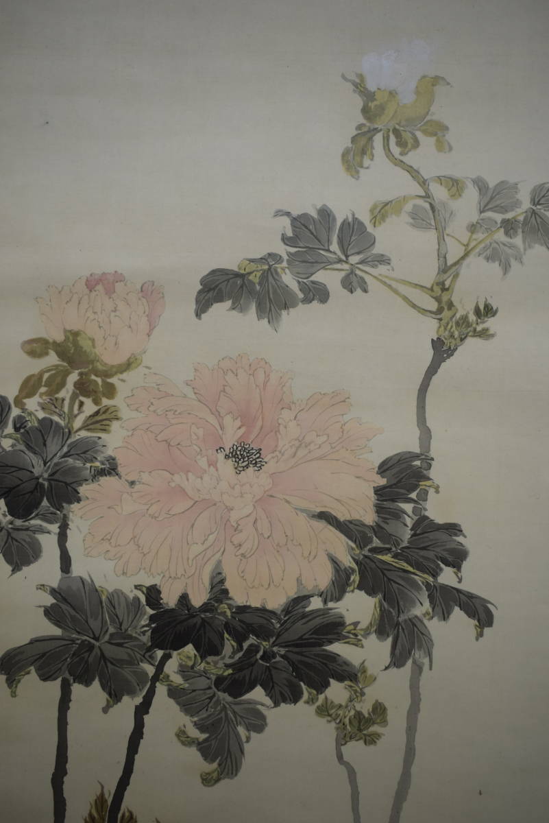 真作】/暉月/牡丹図/布袋屋掛軸HF-950