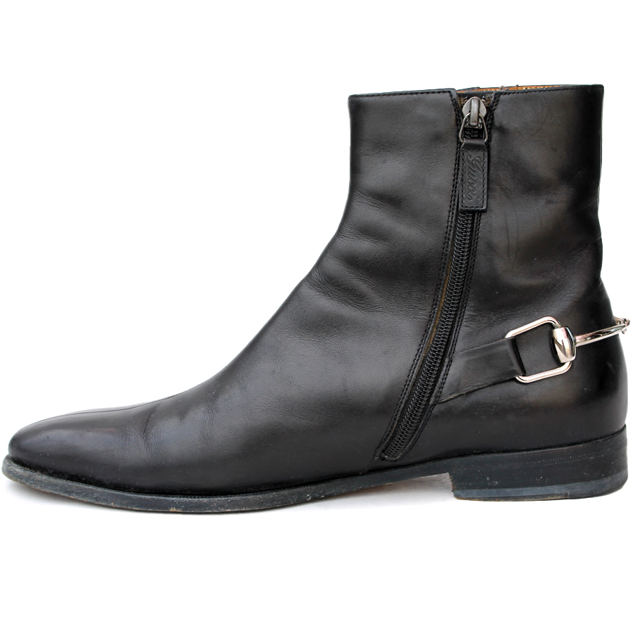 日本限定・箱付き GUCCI グッチ サイドジップブーツ 40=25 ホース