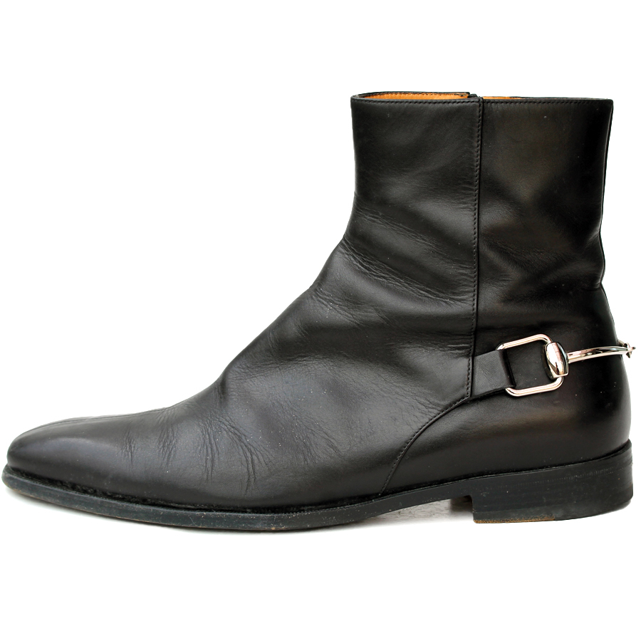 日本限定・箱付き GUCCI グッチ サイドジップブーツ 40=25 ホース