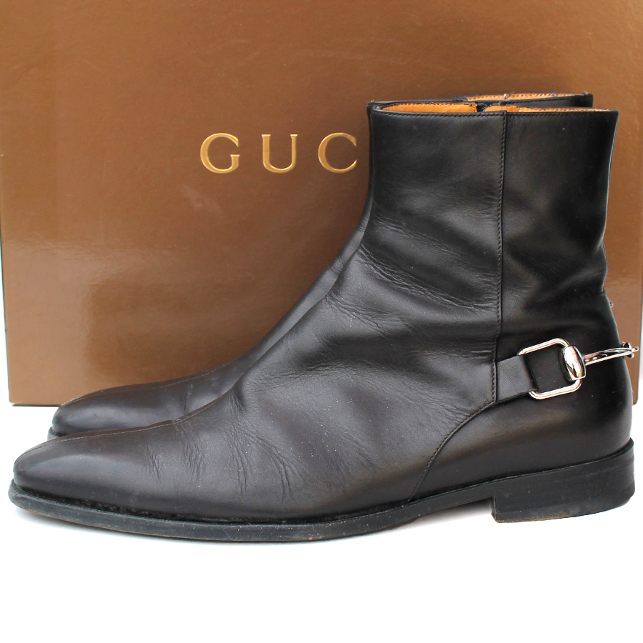 日本限定・箱付き GUCCI グッチ サイドジップブーツ 40=25 ホース