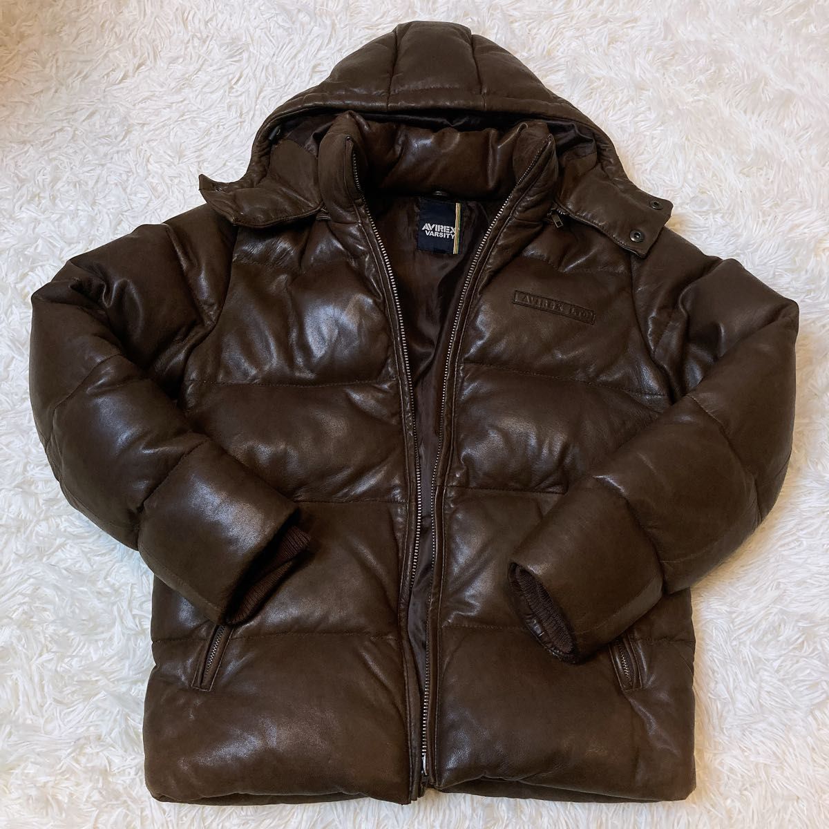 AVIREX アビレックス レザーダウンジャケット ラムレザー 羊革 フード