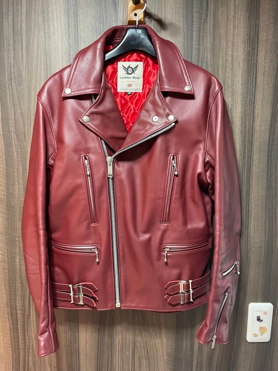 極美品』666 ライダース ボルドー バーガンディ サイドベルト 38