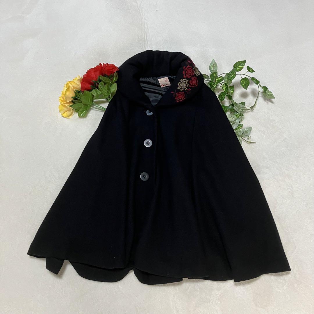 ふりふ FURIFU ポンチョコート ブラック FREE SIZE 薔薇刺繍｜Yahoo