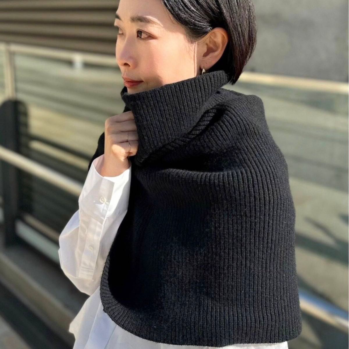 新品 未使用 タグ付 完売 AP STUDIO リブニットケープ ブラック