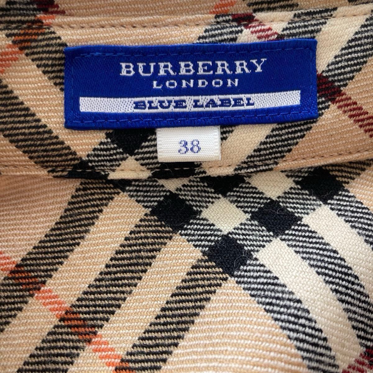 バーバリーブルーレーベル チェック柄半袖ワンピース 38 ウール100