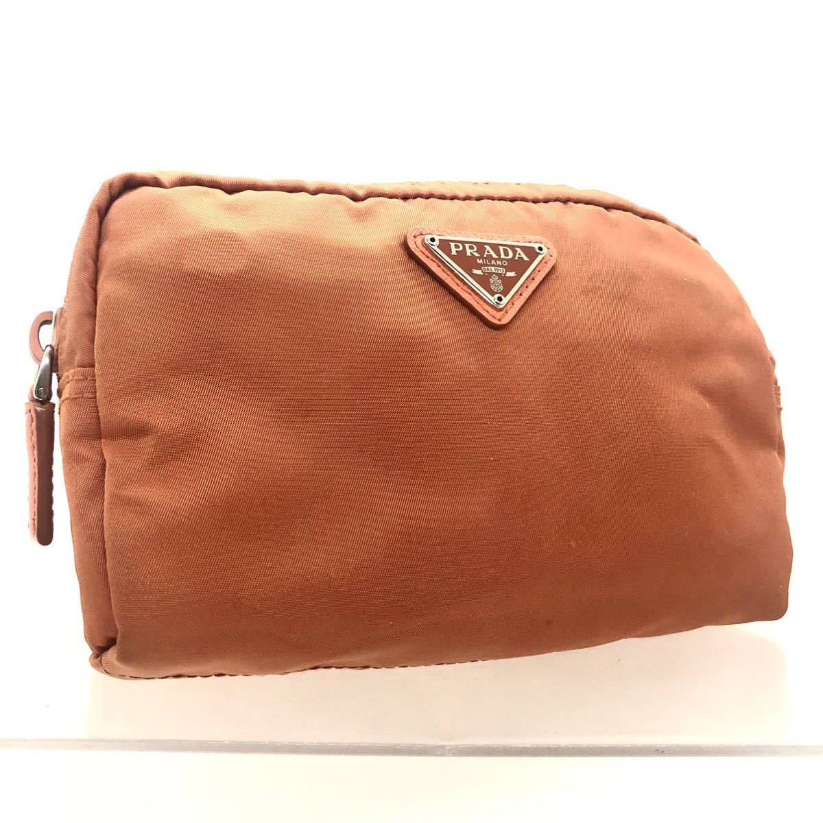 美品 PRADA プラダ テスートナイロン コスメポーチ 三角プレート