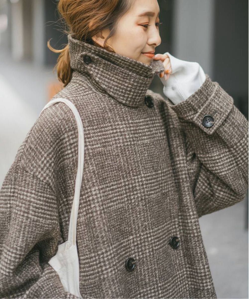 Spick & Span Wスライバーチェックハーフコートブラウン36サイズ