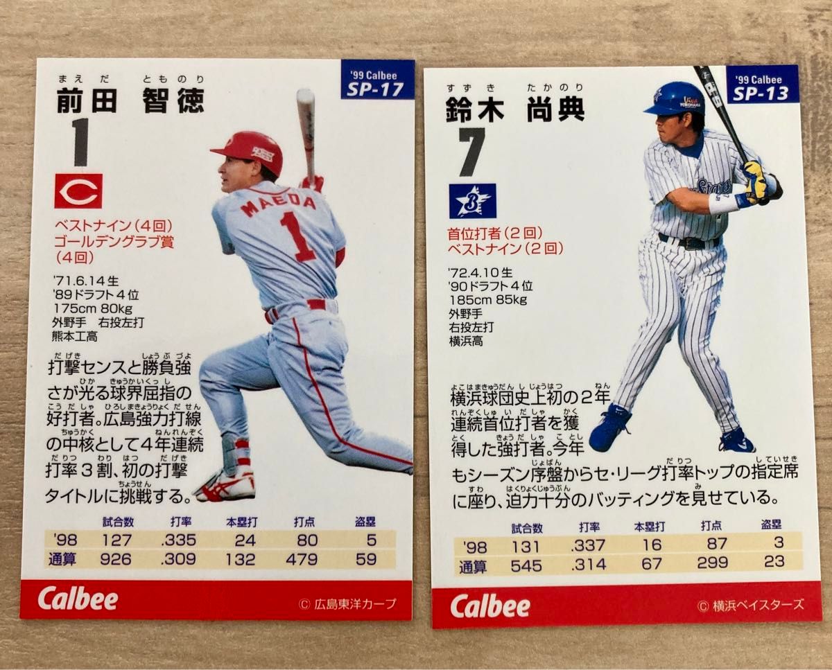 カルビー プロ野球チップス 1999年 広島 前田智徳 横浜 鈴木尚典