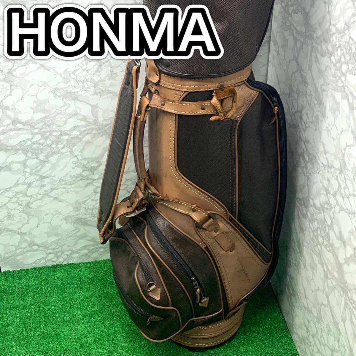 Yahoo!オークション - HONMA 本革使用 キャディーバッグ コンビ ブラウ