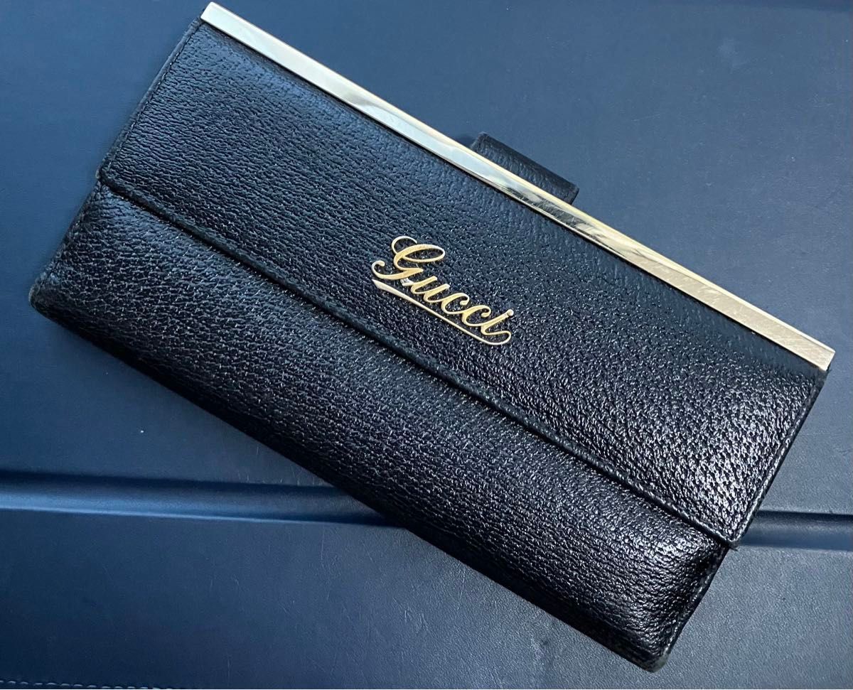 GUCCIグッチ 筆記体ゴールドロゴプレート長財布 レザー｜Yahoo!フリマ