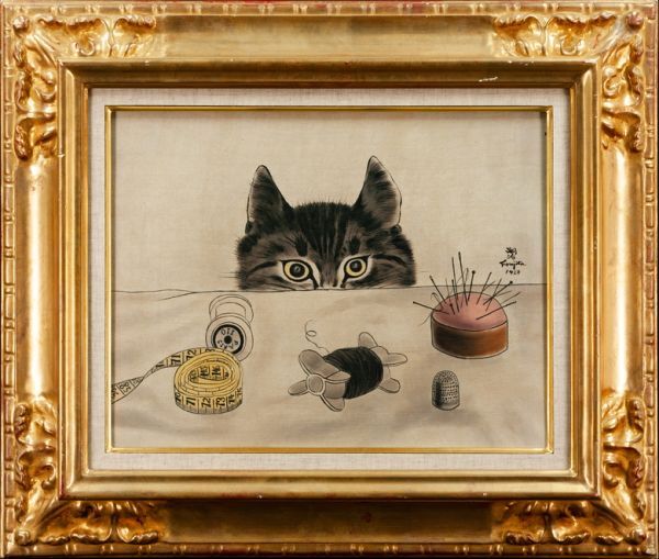 Yahoo!オークション - 藤田嗣治 油絵 手描き《仕立て屋の猫》サイン