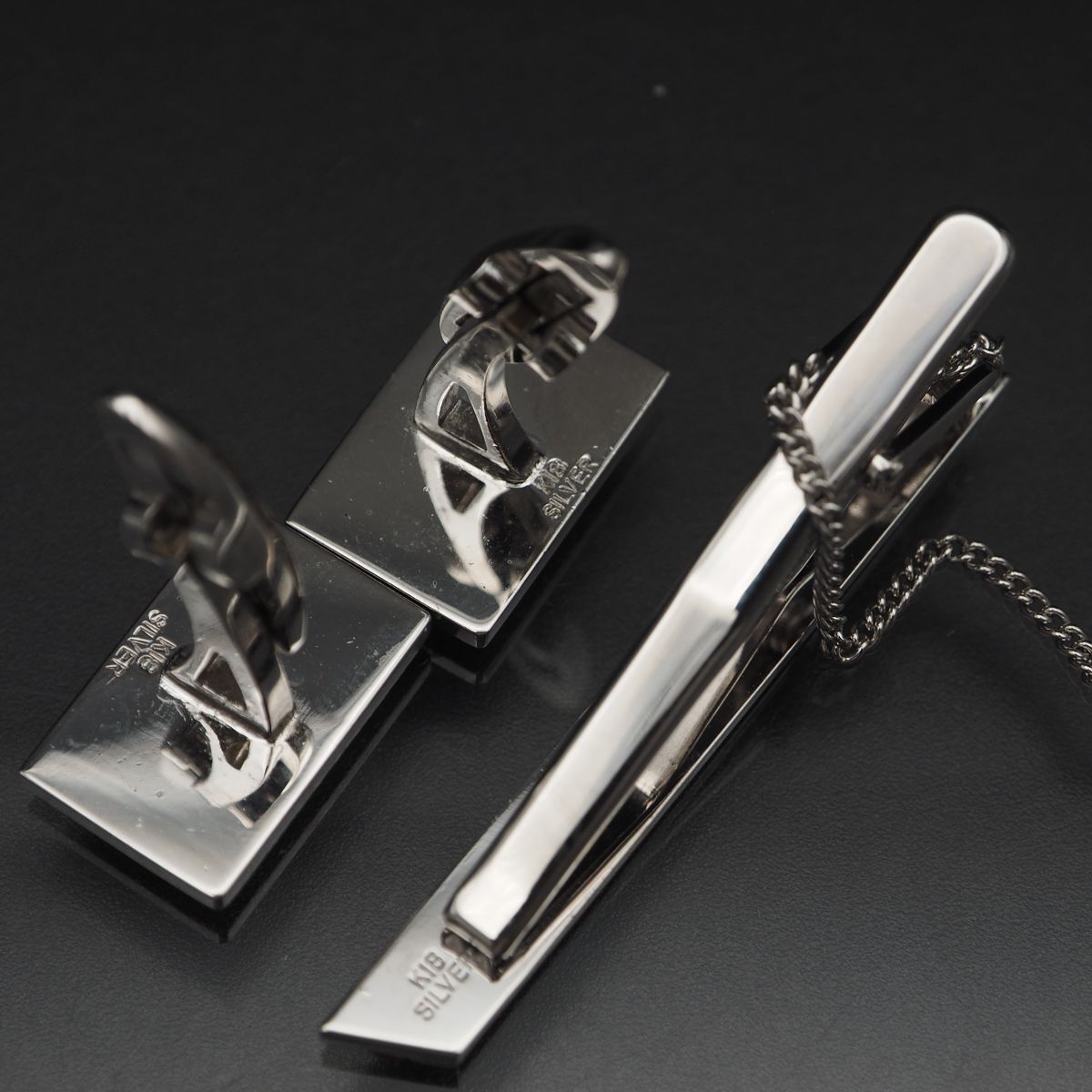 P072 ヴィンテージ K18 SILVER刻印 ネクタイピン カフスボタン セット