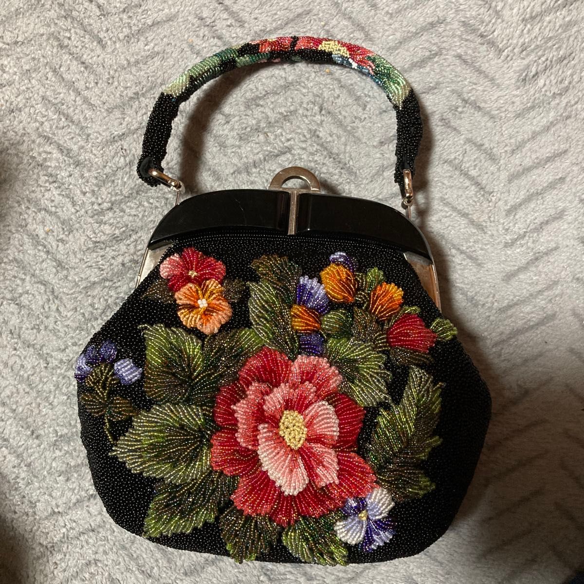 和装バッグ ビーズバッグ 総ビーズ 昭和レトロ 花柄｜Yahoo!フリマ（旧