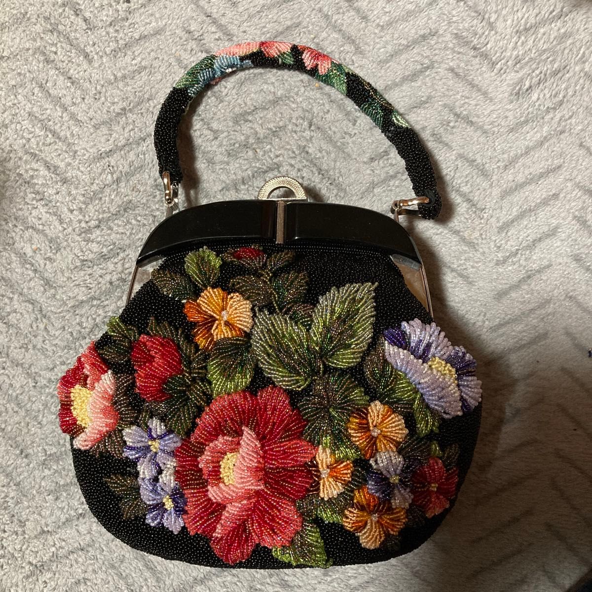 和装バッグ ビーズバッグ 総ビーズ 昭和レトロ 花柄｜Yahoo!フリマ（旧