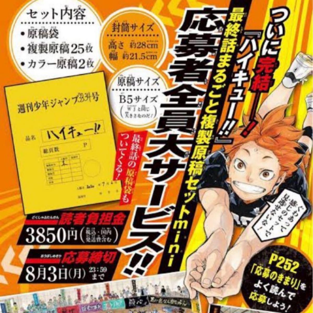 新品未使用 】ハイキュー 最終話まるごと複製原稿セットmini