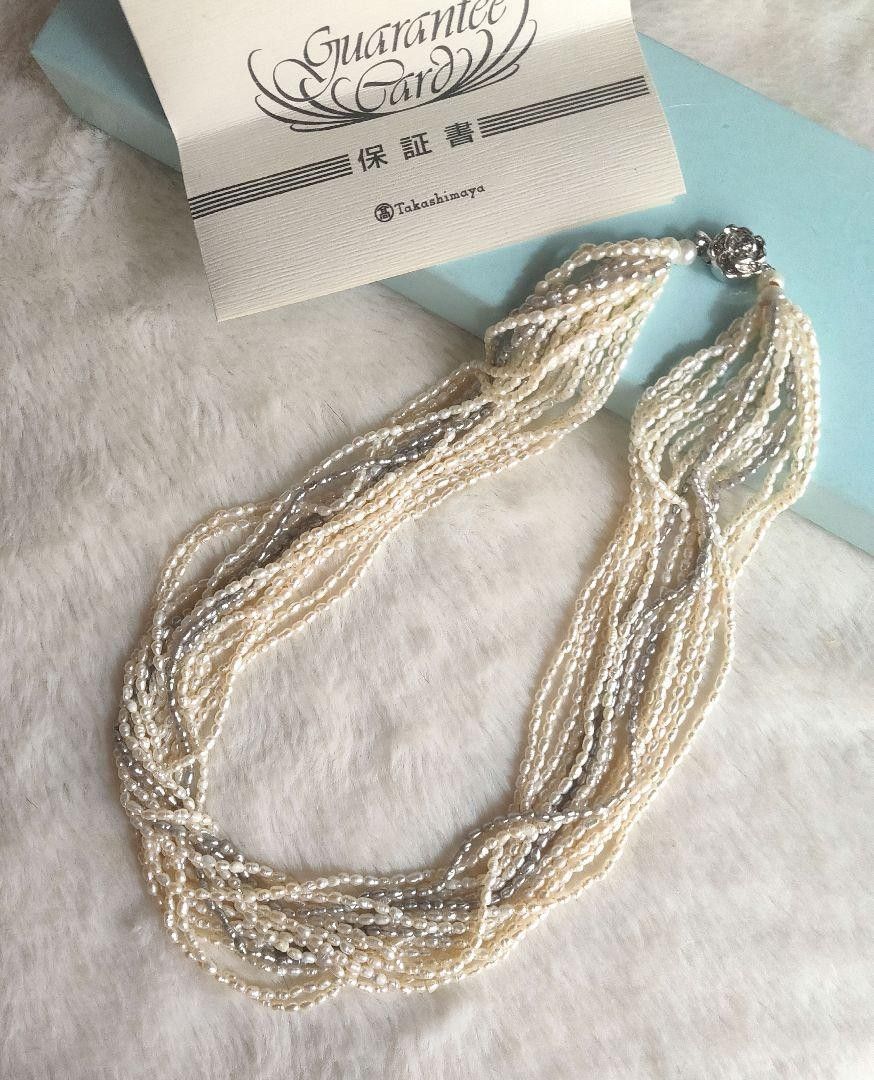 高島屋 16連ネックレス 砂ケシパール あこや 極小 保証書 ケース付き