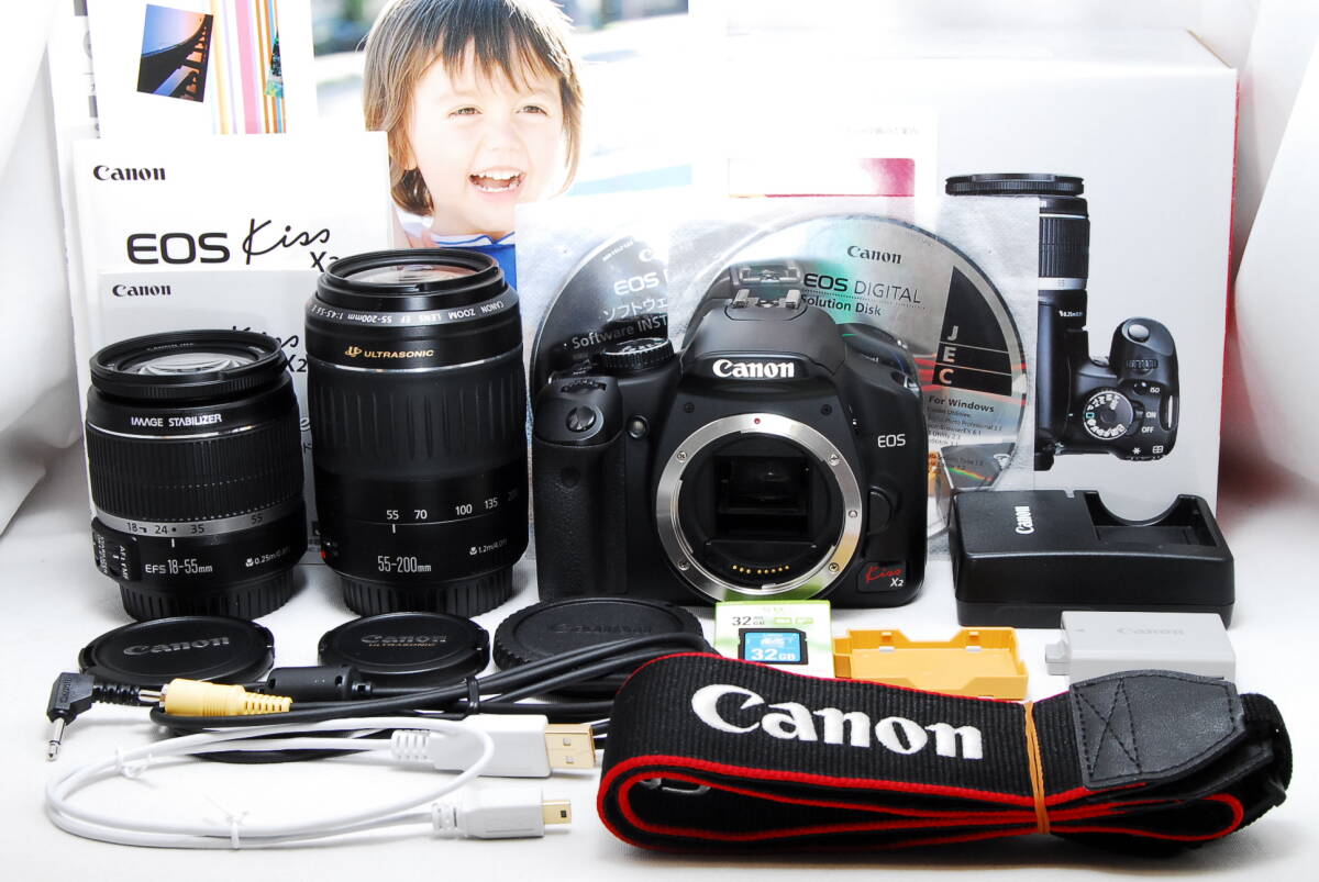 実用品 一眼レフデビューセット Canon キヤノン EOS Kiss X2 標準＆超