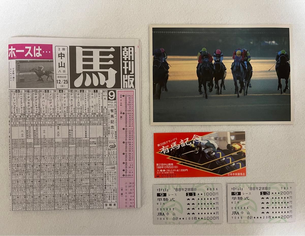 1988年 第33回 有馬記念 競馬新聞 タマモクロス フレッシュボイス 単勝
