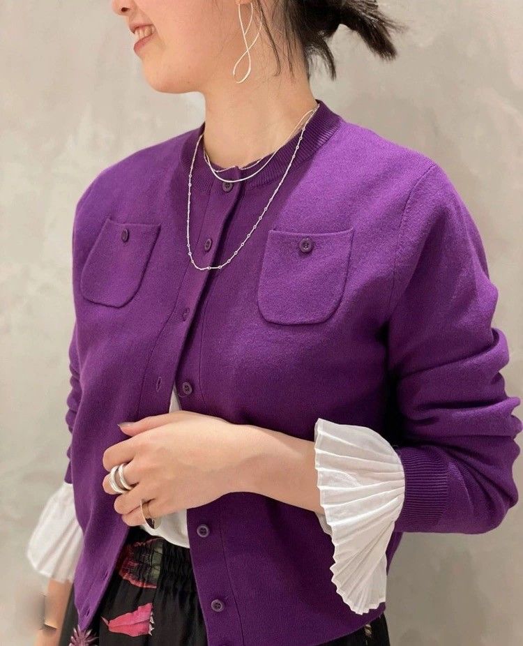 CABaN コットンカシミヤ クルーネックカーディガン パープル｜Yahoo