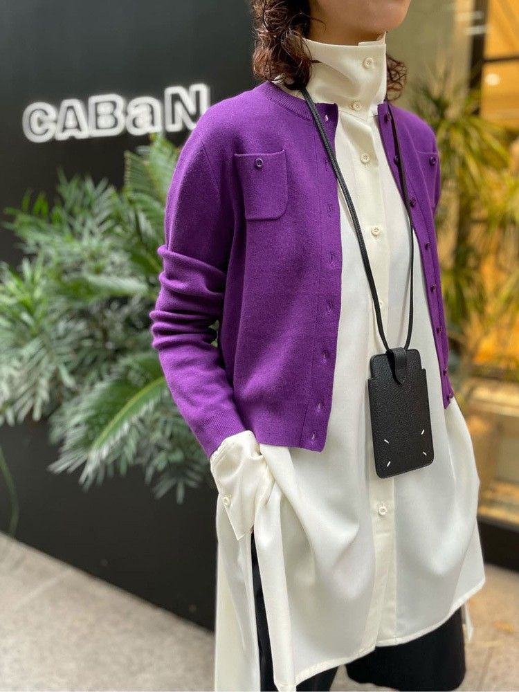 CABaN コットンカシミヤ クルーネックカーディガン パープル｜Yahoo