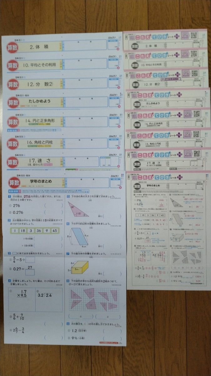 小学5年生 算数 カラーテスト こたえてびきシート セット 啓林館 ぶん