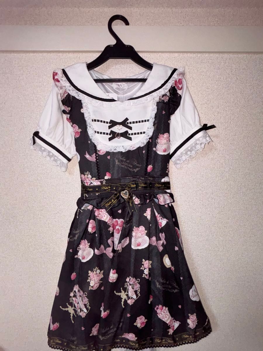 LIZLISA リズリサ Salon de Fraise柄ワンピース ブラック｜Yahoo