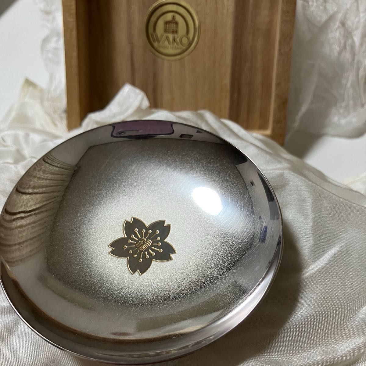 純銀 銀杯 東京 銀座和光 刻印 矯正協会 桜 桐箱 シルバー 盃 直径75mm