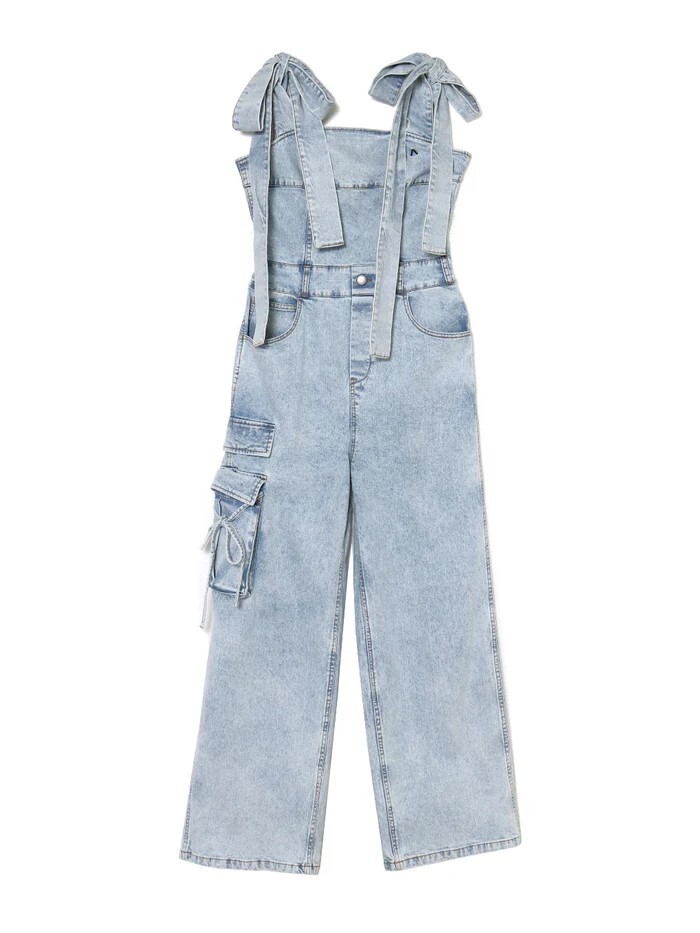 新品未使用】ANDMARY Nicola ribbon denim allinone Light blue アンド