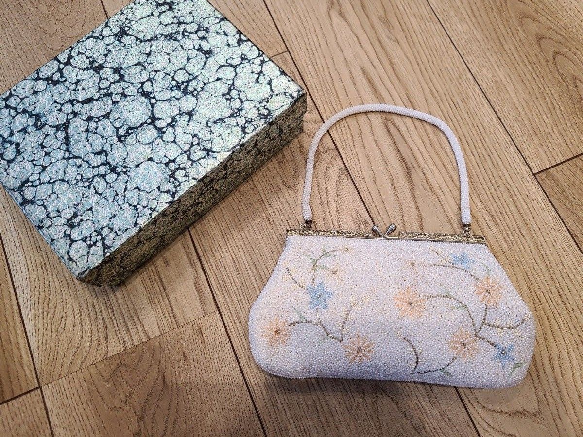 和装小物 ビーズバッグ ハンドバッグ がま口 花柄 昭和レトロ ビーズ