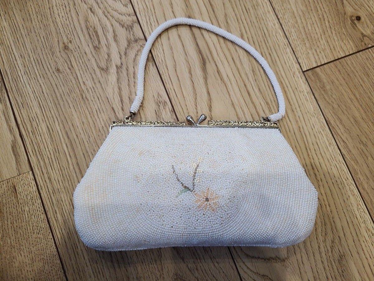 和装小物 ビーズバッグ ハンドバッグ がま口 花柄 昭和レトロ ビーズ