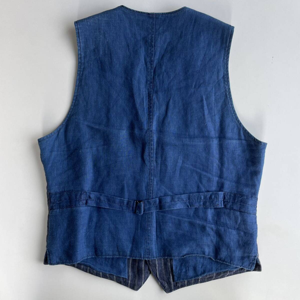 傑作】RRL “Indigo Linen Striped Vest” M ジョニーデップ ストライプ
