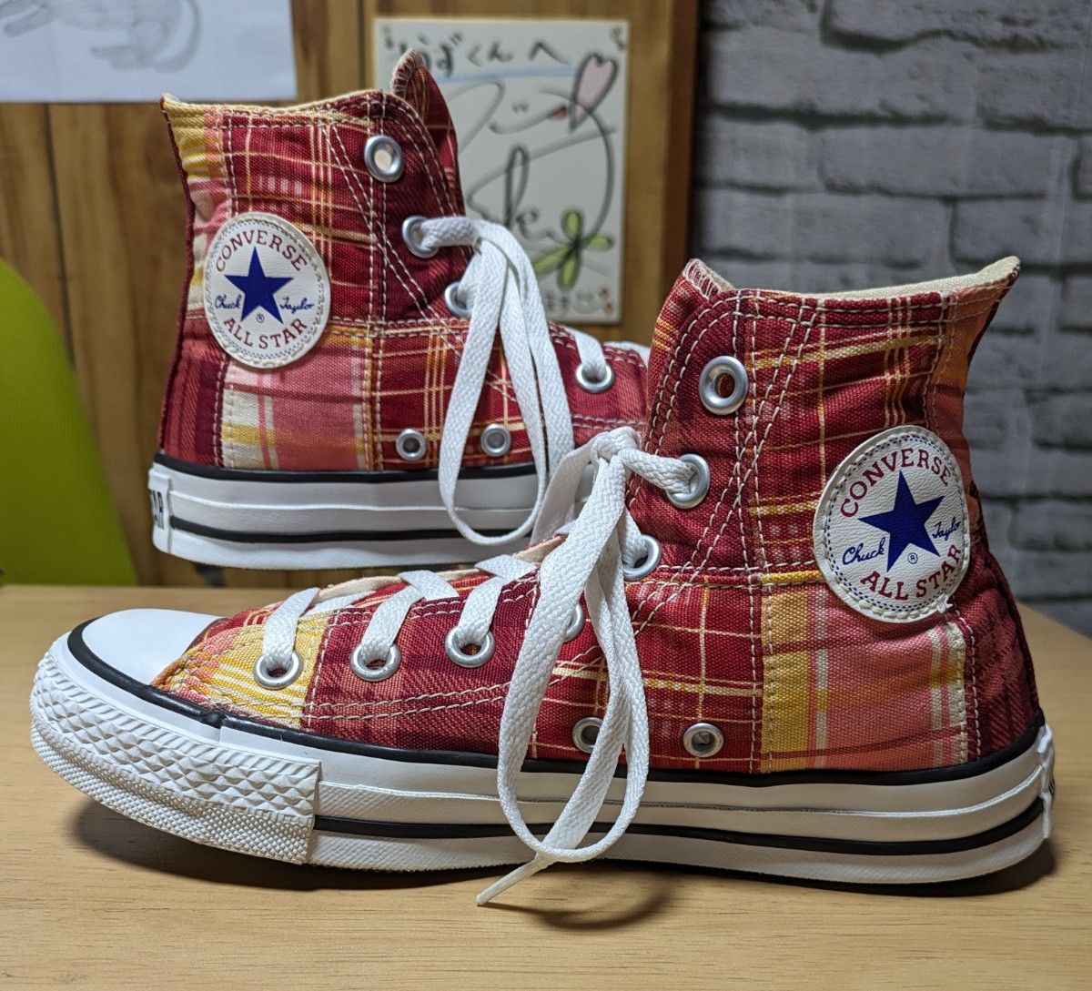 コンバースオールスター ハイカットスニーカー 赤 オレンジ系 チェック