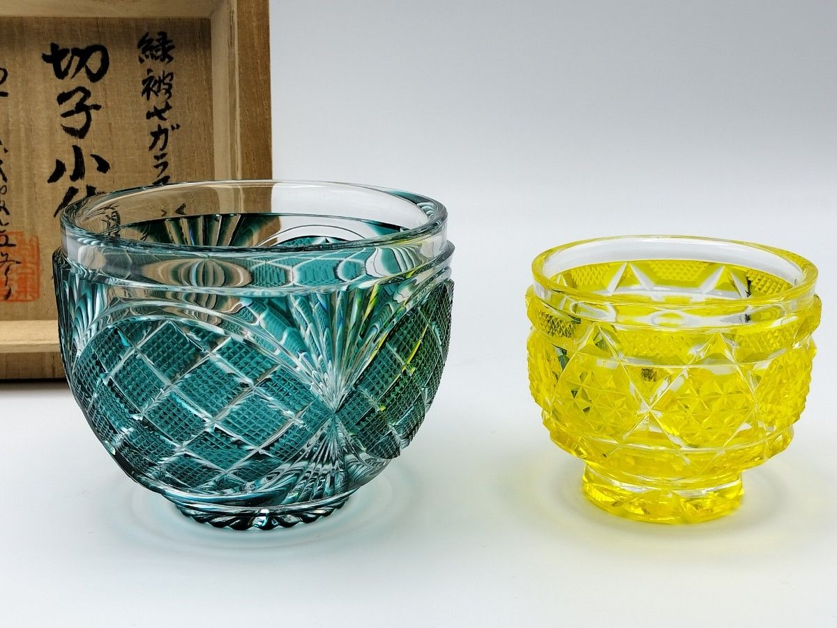 美品 薩摩切子 島津磯斉彬竃 薩摩ガラス工芸 小付鉢（切子 江戸切子