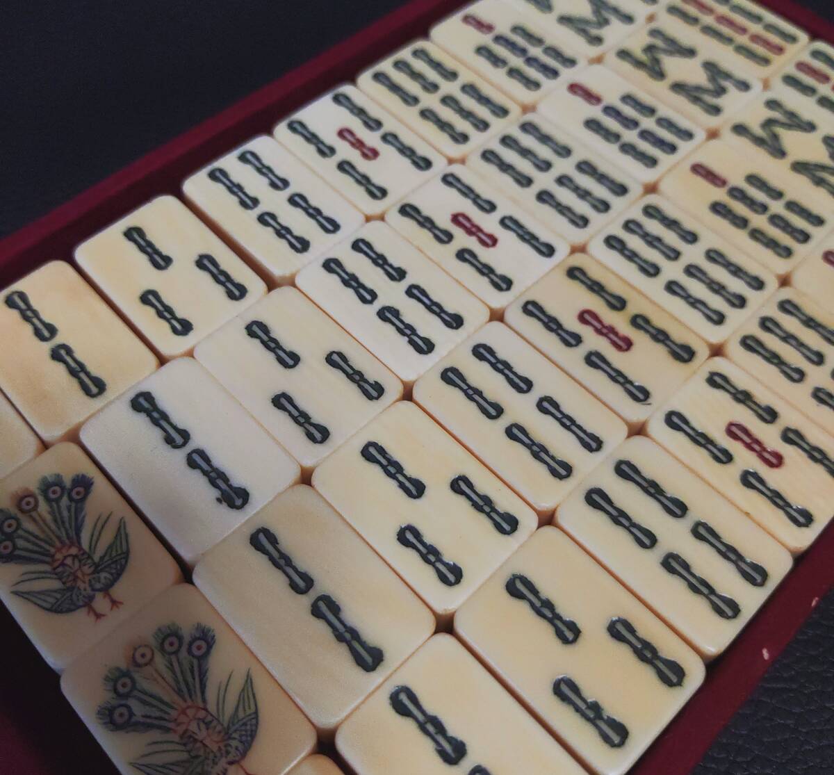 昭和中期 竹背 麻雀牌 26mm 花牌（春夏秋冬）点棒同材質 完品 骨董品